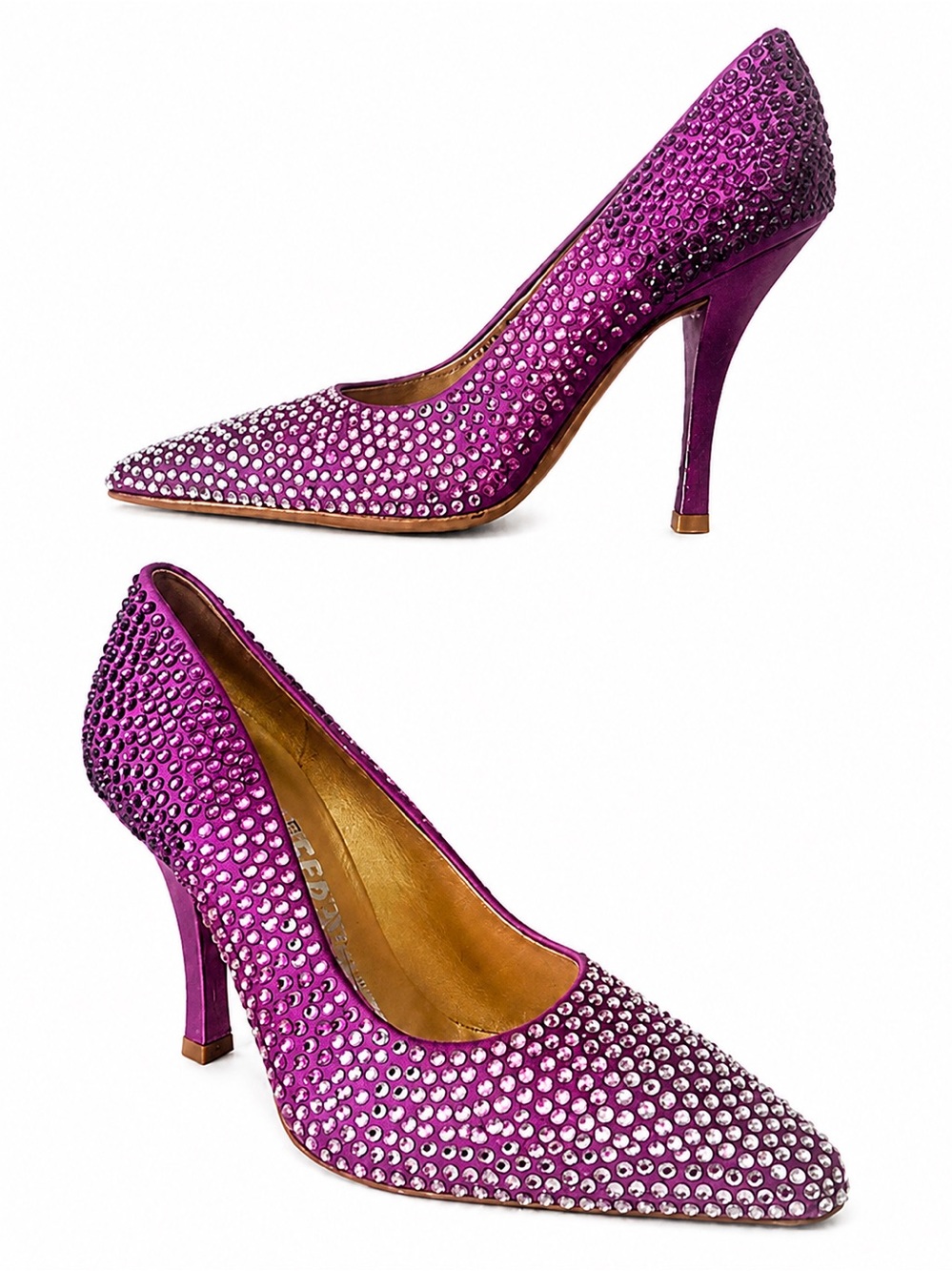 Salvatore Ferragamo Purple Leather & Satin Ombre Crystal Embellished Shoes 6